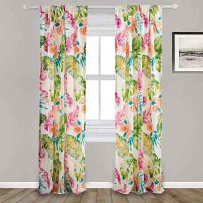Hivvago Porto 84 Inch Panel Window Curtains, Tropical Palm Leaves, Green And Blue In Multi