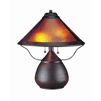 Hivvago Pot Bellied Metal Body Table Lamp With Conical Mica Shade, Bronze