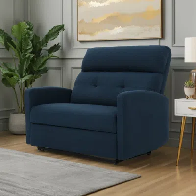 Hivvago Power Recliner Chair, Oversize Wide Seat, Tufted Navy Blue Fabric