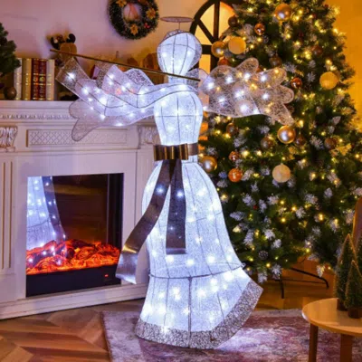 Hivvago Pre-lit Angel Christmas Decoration With 100 Led Lights In White