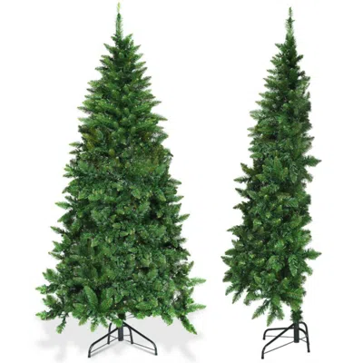 Hivvago Pre-lit Artificial Half National Christmas Tree With 8 Flash Modes-6 Ft In Green