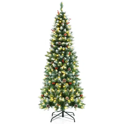 Hivvago Pre-lit Artificial Pencil Christmas Tree With Pine Cones And Red Berries-6 Ft In Multi