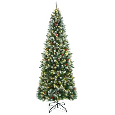 Hivvago Pre-lit Artificial Pencil Christmas Tree With Pine Cones And Red Berries-7 Ft In Orange