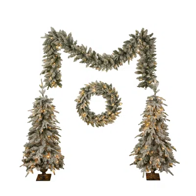 Hivvago Pre-lit Christmas Artificial Tree 4-piece Set In Brown