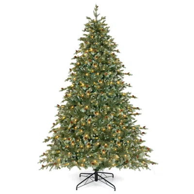 Hivvago Pre-lit Christmas Tree With Pine Cones And Warm White Led Lights - 6/7/8 Ft Holiday Tree With Lush B In Green