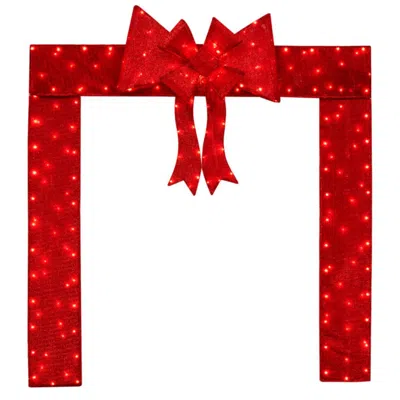 Hivvago Pre-lit Led Lighted Christmas Doorway Arch Festive Door Decoration With Bow In Red