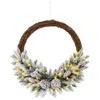 Hivvago Pre-lit Snow Flocked Artificial Christmas Wreath With 8 Pine Cones And 35 Led Lights