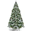 Hivvago Pre-lit Snow Flocked Christmas Tree With Red Berries And Led Lights-6 Ft