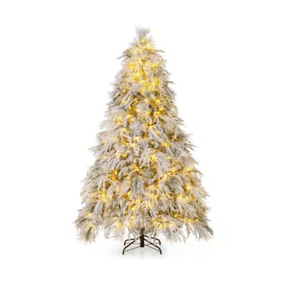Hivvago Pre-lit Snow Flocked Christmas Tree With Warm White Led Lights