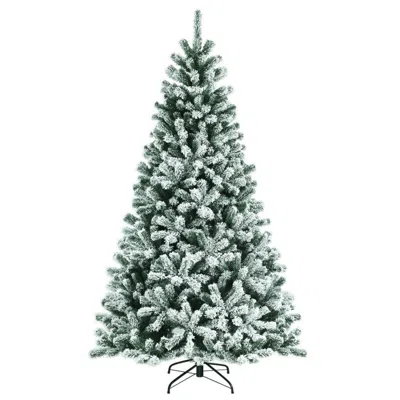 Hivvago Pre-lit Snow Flocked Hinged Christmas Tree With 1116 Tips And Metal Stand