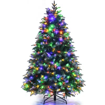 Hivvago Pre-lit Snowy Christmas Hinged Tree With Flash Modes And Multi-color Lights-5 Ft
