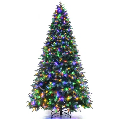 Hivvago Pre-lit Snowy Christmas Hinged Tree With Multi-color Lights-9' In Green