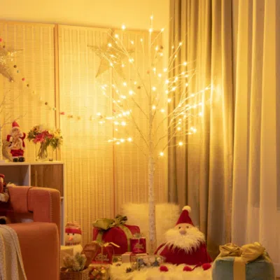 Hivvago Pre-lit White Twig Birch Tree For Christmas Holiday With Led Lights-6 Ft In Yellow