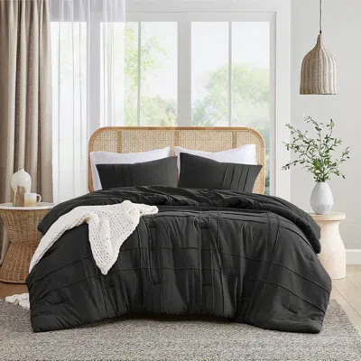 Hivvago Pre-washed Pleated Microfiber Comforter Set In Black