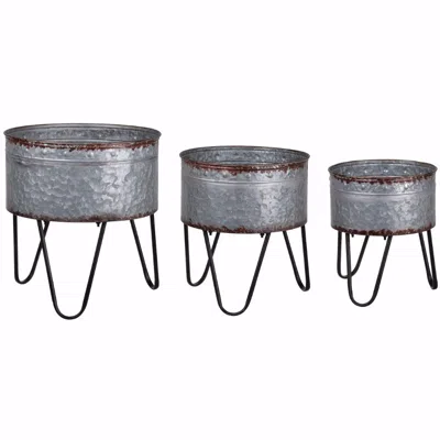 Hivvago Preferable Planters Set Of 3 Acoma Galvanized Metal Tubs