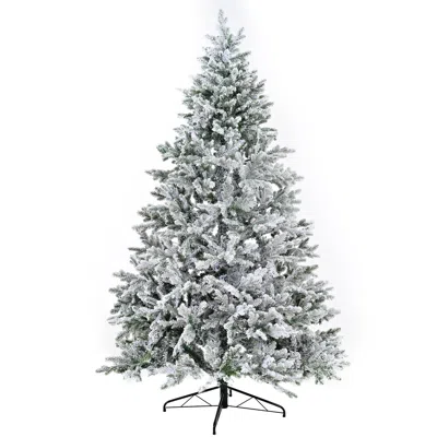 Hivvago Premium 7ft Snow Flocked Hinged Artificial Christmas Tree With Fluffy Branches And White Snow Tips In Silver