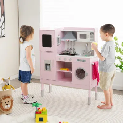 Hivvago Pretend Play Kitchen For Kids With 16 Pieces Accessories-pink