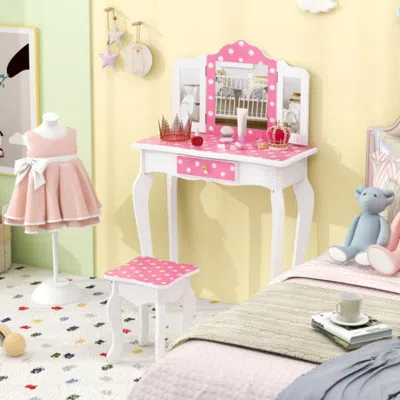 Hivvago Princess Pretend Play Makeup Dressing Table With Cute Polka Dot Print-pink