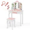 Hivvago Princess Pretend Play Makeup Table And Stool Set With Tri-folding Mirror-pink