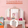 Hivvago Princess Vanity Table And Chair Set With Tri-folding Mirror And Snowflake Print-pink