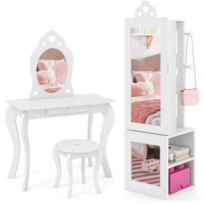 Hivvago Princess Vanity Table And Stool Set Freestanding Jewelry Cabinet Armoire With Full-length Mirror-pin