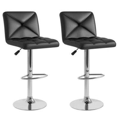 Hivvago Pu Leather Upholstered Bar Stools Set Of 2 With Back And Adjustable Height-white In Black