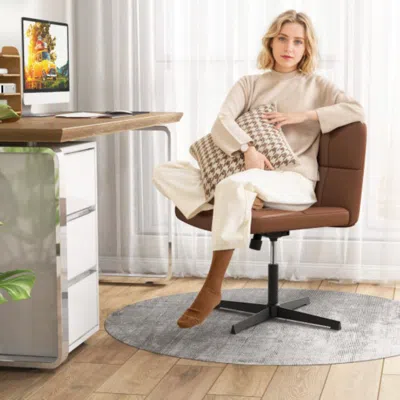 Hivvago Pu Leather Upholstered Cross-legged Office Chair With Oversized U-shaped Seat For Home Office Make U