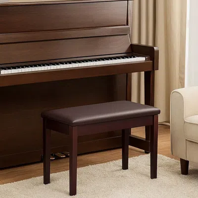 Hivvago Pu Leather Upholstered Piano Bench With Solid Wood Frame And Padded Seat In Brown