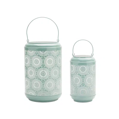Hivvago Punched Metal Lantern Candle Holder (set Of 2) In Blue