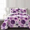 Hivvago Purple Grey Flowers Lightweight Polyester Microfiber Quilt Set