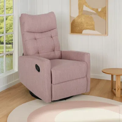 Hivvago Push Back Glider Recliner Chair With Swivel, Blush Pink Tufted Fabric