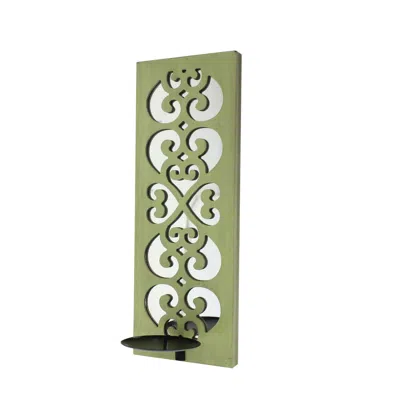 Hivvago Quatrefoil Pattern Wooden Candle Holder With Mirror Insert, Green