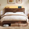 Hivvago Queen Bed Frame With Headboard, Led Lights, Charging Station, Storage Shelf, Coffee Brown In Brown