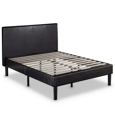 Hivvago Queen Espresso Faux Leather Platform Bed Frame With Headboard In Black