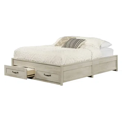Hivvago Queen Farmhome Platform Bed With Storage Drawers In Off-white Wood Finish