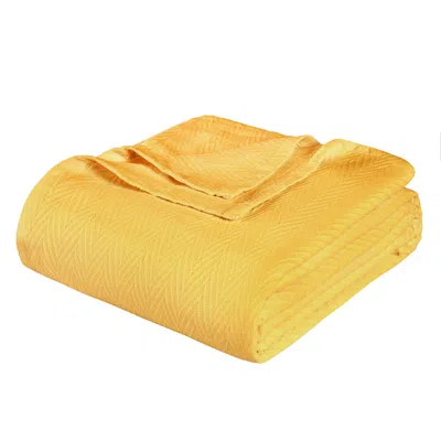 HIVVAGO QUEEN GOLD COTTON WOVEN CHEVRON BLANKET