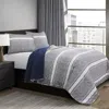 Hivvago Queen Gray Navy Stripe Motif 100% Cotton Reversible Quilt Coverlet Bedspread Set