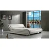 Hivvago Queen Modern White Upholstered Platform Bed With Curved Sides & Headboard In White
