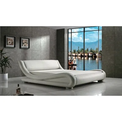 Hivvago Queen Modern White Upholstered Platform Bed With Curved Sides & Headboard
