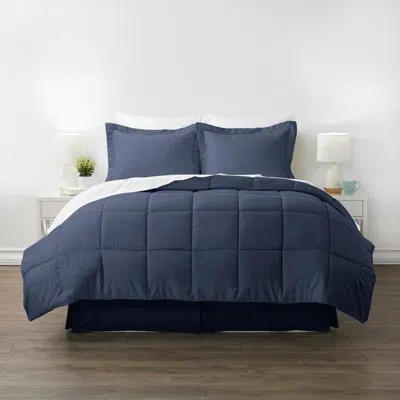 Hivvago Queen Navy Microfiber Baffle-box 6-piece Reversible Bed-in-a-bag Comforter Set In Blue