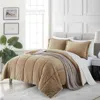 Hivvago Queen Plush Microfiber Reversible Comforter Set In Gold In Neutral