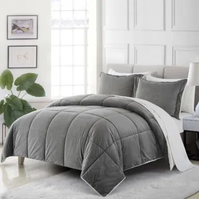 Hivvago Queen Plush Microfiber Reversible Comforter Set In Grey