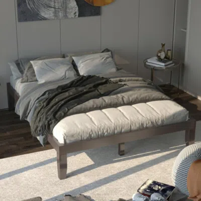 Hivvago Queen Size 14 Inch Wooden Bed Mattress Frame-brown