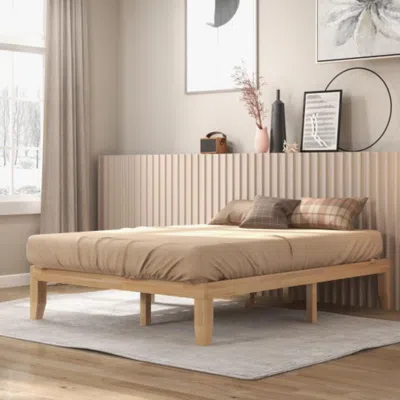 Hivvago Queen Size 14 Inch Wooden Bed Mattress Frame-natural