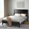 Hivvago Queen Size Bed Frame Platform Slat High Headboard Bedroom With Rubber Wood Leg-black