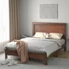 Hivvago Queen Size Bed Frame Platform Slat High Headboard Bedroom With Rubber Wood Leg-walnut