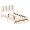 Hivvago Queen Size Bed Frame With Storage Drawer And Vertical Channel Headboard In White