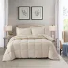 Hivvago Queen Size Beige 3 Piece Microfiber Reversible Comforter Set In Neutral