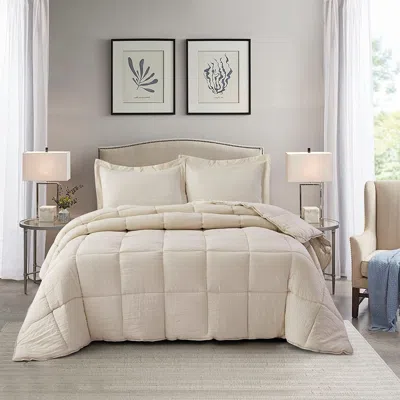 Hivvago Queen Size Beige 3 Piece Microfiber Reversible Comforter Set In Neutral