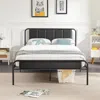 Hivvago Queen Size Black Wood Metal Platform Bed Frame With Rounded Headboard Footboard In Black